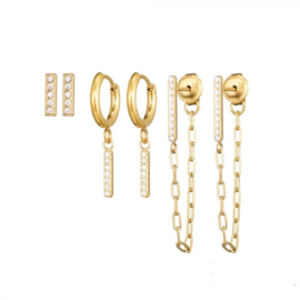 Earparty voor 3 gaatjes goud stainless steel