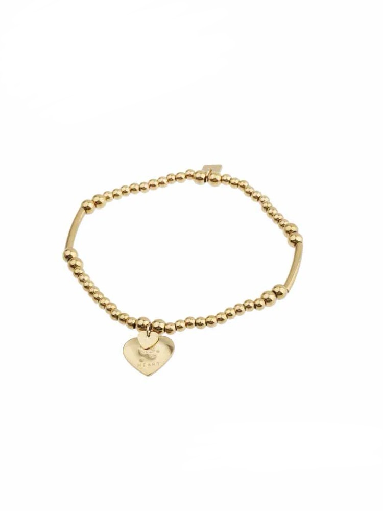 Elastieken armband bolletjes met hartjes bedel