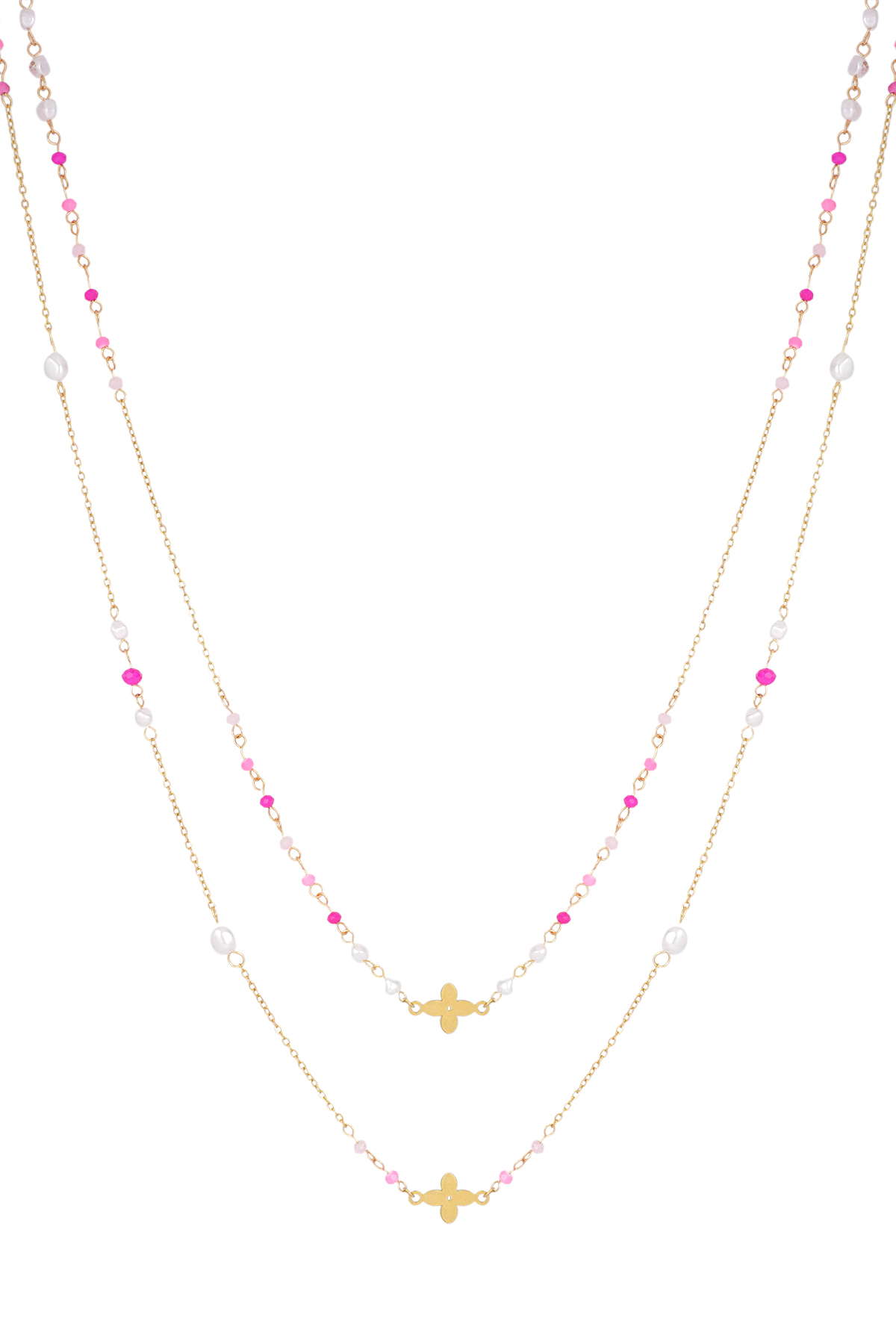 Lange ketting kralen roze goud