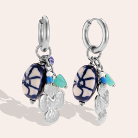Stainless steel oorbellen zilver met kralen blauw