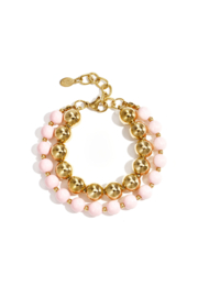 Dubbele armband kralen roze en bolletjes goud