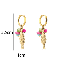 Oorbellen met Vis en Kralen – Goudkleurige Oorbellen