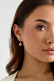 Oorbellen stainless goud met bloem en kralen