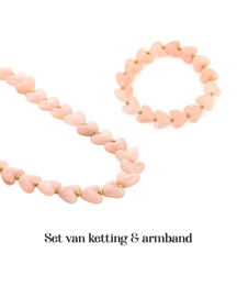 Set van ketting en armband met hartjes kralen roze