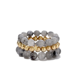 Grote kralen armbanden set grijs