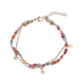 Gouden stainless steel armband met kralen en bedels