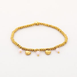 Elastieken armband bolletjes met hartjes en kralen