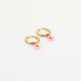 Oorbellen met kralen bloem roze