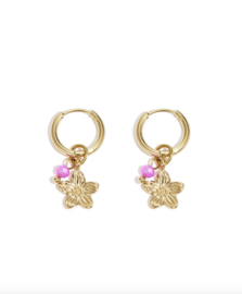 Oorbellen stainless steel goud met bloem en kraaltje