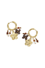Oorbellen stainless steel goud met kralen en bedels najaar bloem