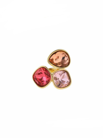 Stainless steel ring goud met 3 grote stenen roze