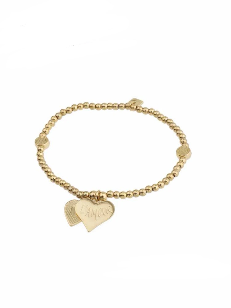 Elastieken armband bolletjes met hartjes bedels