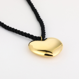 Statement ketting goud hart touw zwart
