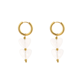 Stainless steel oorbellen goud met hartjes wit