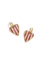 Stainless steel oorbellen goud met hartje en strepen bordeaux