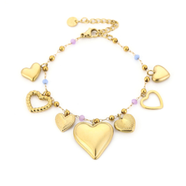 Bedelarmband goud met hartjes