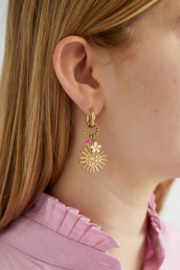 Oorbellen stainless steel goud met zonnebloem