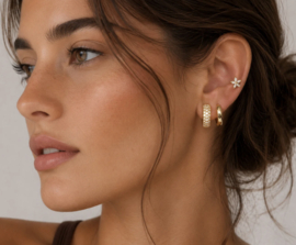 Earparty set voor 3 gaatjes goud  - stainless steel
