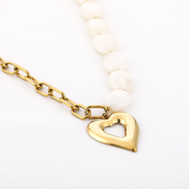 Stainless steel ketting met hartje en kralen