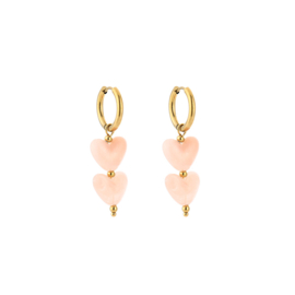 Stainless steel oorbellen goud met hartjes roze