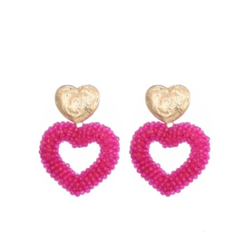 Statement hart oorbellen roze