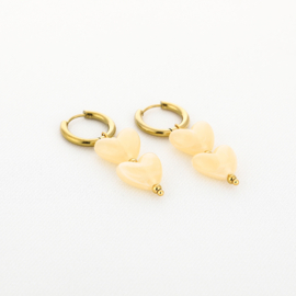 Stainless steel oorbellen goud met hartjes beige