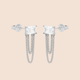 Oorknopjes bling chain- echt zilver