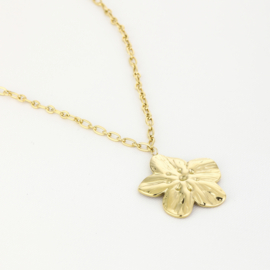 Middel lange ketting met bloem goud