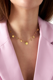 Ketting met muntjes en kralen goud