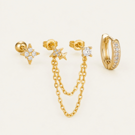 Earparty set voor 4 gaatjes goud en zilver - stainless steel