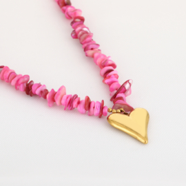 Kralenketting hart roze