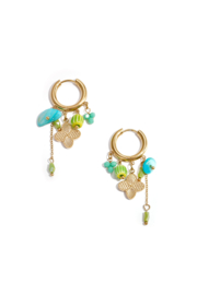 Oorbellen stainless goud met bloem en kralen en bedels groen