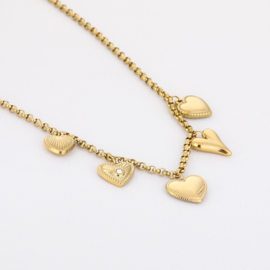 Stainless steel ketting met hartjes bedels goud