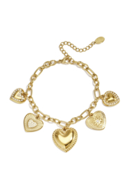Set van ketting en armband bedels hartjes stainless steel goud