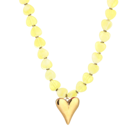 Ketting met kralen geel en goud hartje