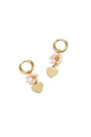 Stainless steel oorbellen goud met roze bloem en hart