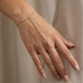 Hand chain armband steentjes goud stainless steel