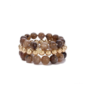 Grote kralen armbanden set bruin