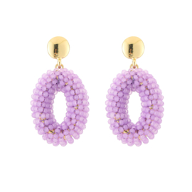 Statement oorbellen druppel kralen lila