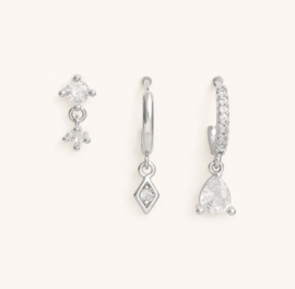 Earparty set voor 3 gaatjes zilver - stainless steel