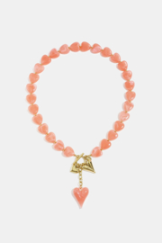 Ketting met kralen roze en goud hartje