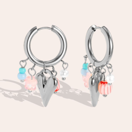 Stainless steel oorbellen zilver met hartje en kralen