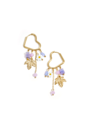 Stainless steel summer oorbellen goud met lila kraaltjes