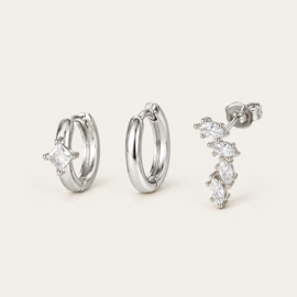 Earparty voor 3 gaatjes zilver en goud stainless steel
