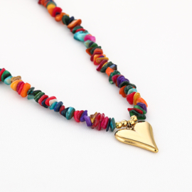 Rainbow kralenketting met gouden harten bedel