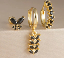Earparty voor 3 gaatjes zwart pretty goud