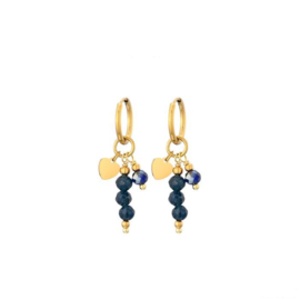 Oorbellen stainless steel goud met kralen en bedels najaar blauw