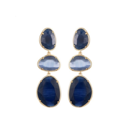Statement oorbellen goud met cat eye stones blauw