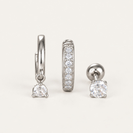 Earparty voor 3 gaatjes goud en zilver stainless steel