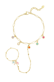 Hand chain armband bedels goud stainless steel